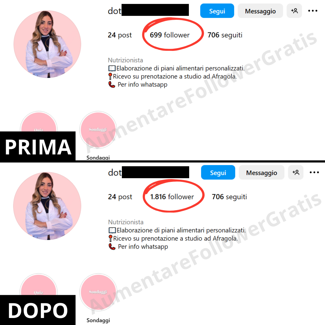 Profilo Instagram con aumento follower grazie al servizio gratuito