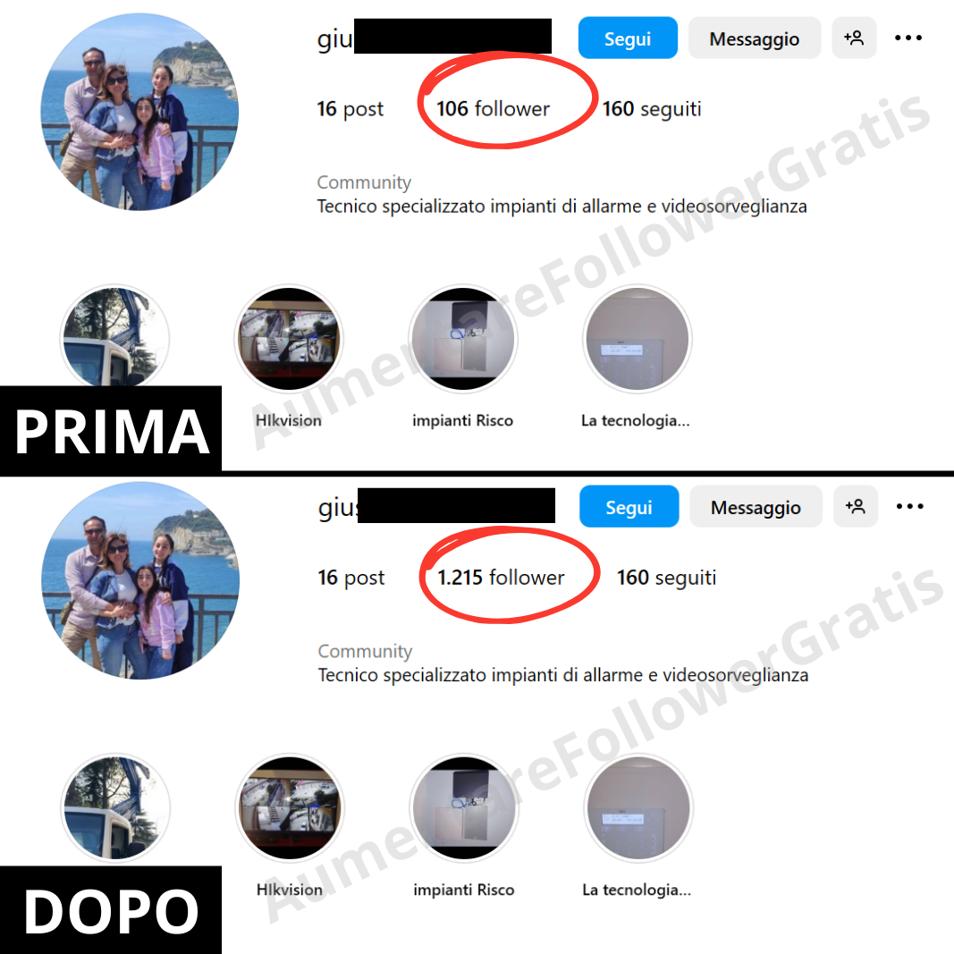 Schermata di un profilo Instagram che ha ottenuto follower gratis con il nostro supporto