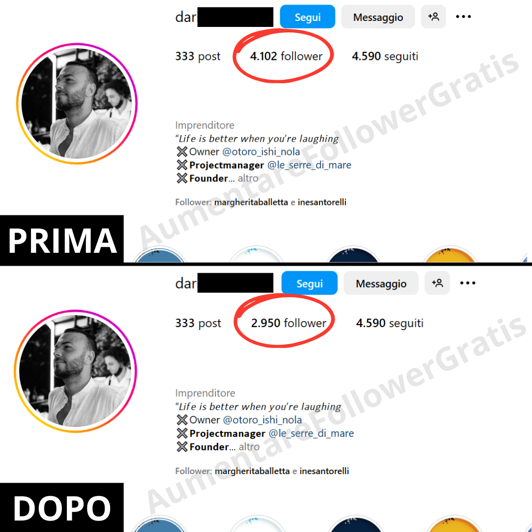 Screenshot di un profilo Instagram migliorato con follower gratis